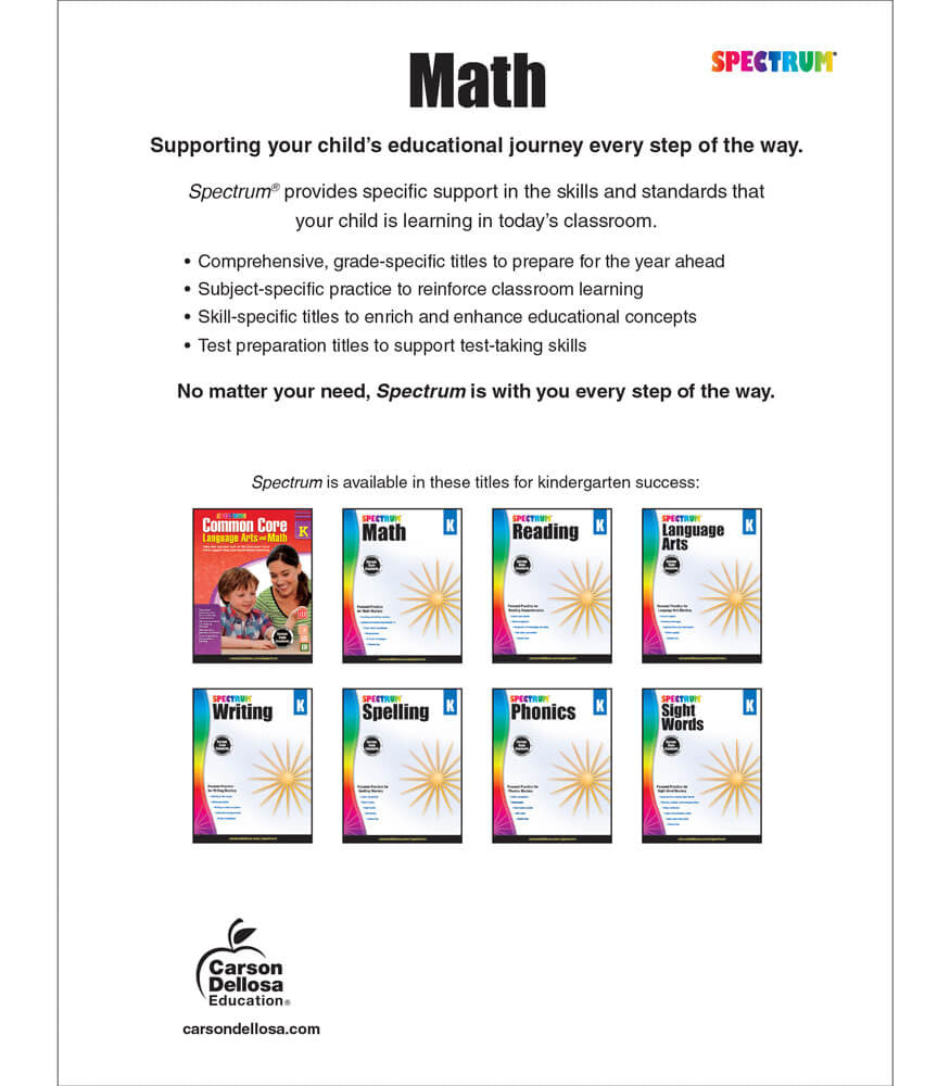 Spectrum Math Workbook Grade K Paperback